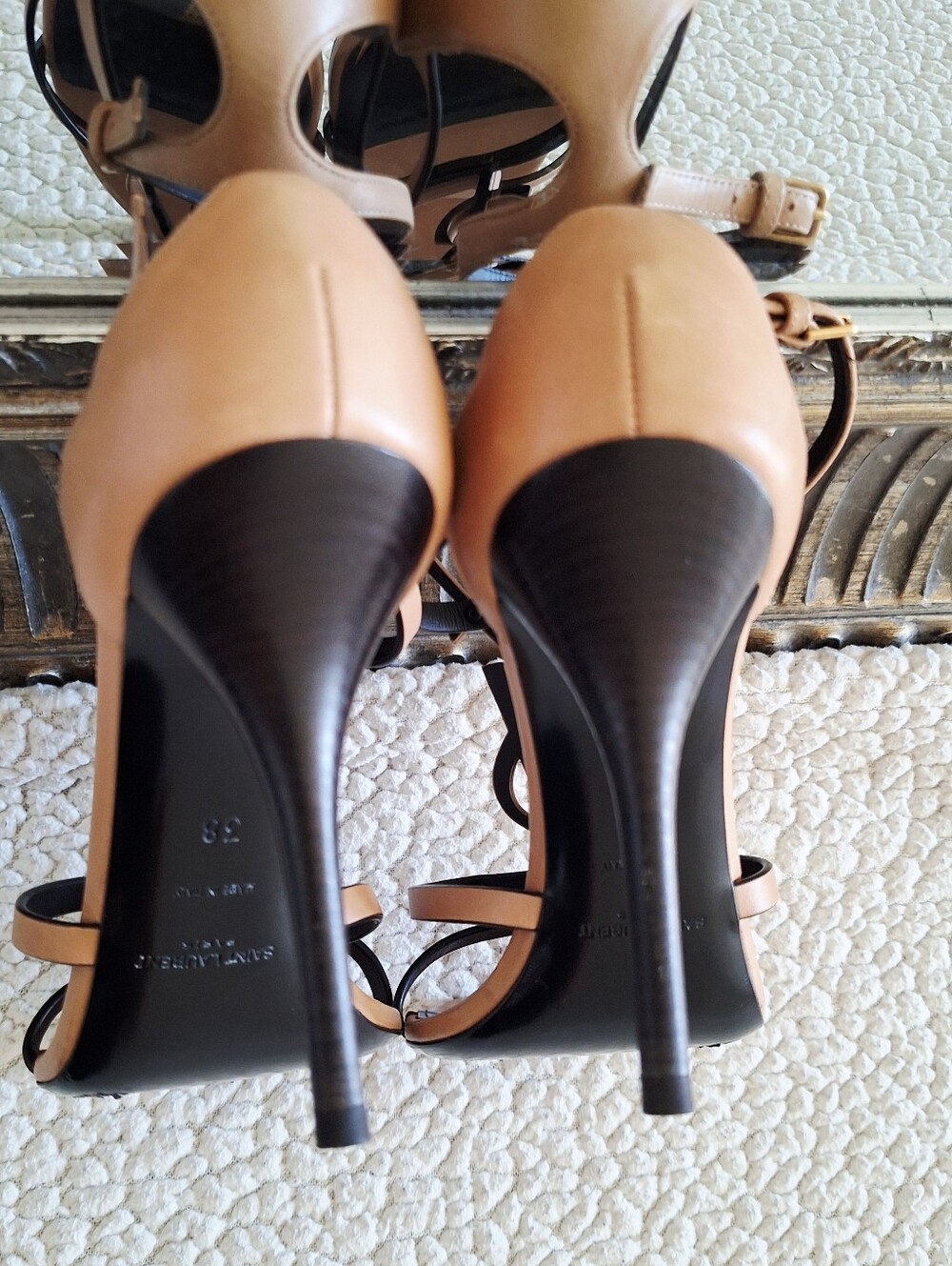 SAINT LAURENT Cassandra High Heel Sandals Gold Brown EU 38 US 8 Org $1,350 - Picture 11 of 16